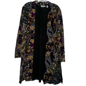 Susan Graver Women’s LP Open Long Cardigan Floral Paisley Print Rich Eclectic